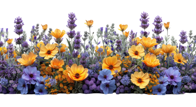 Spring flowers isolated on a transparent background for web banner