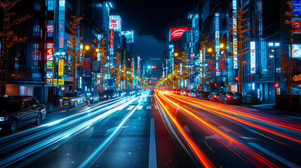 Fototapeta premium Photo urban traffic at night