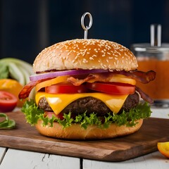 Fresh tasty burger isolated on transparent background
