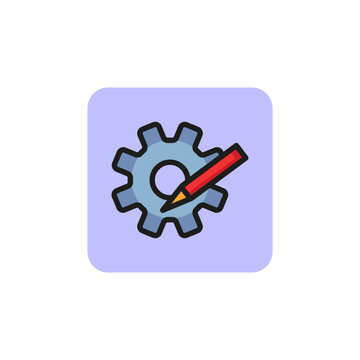 Cogwheel and pencil line icon. Engineering development, invention, methodology. Engineering concept. Vector illustration can be used for topics like business, technology, service