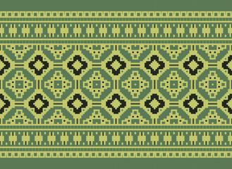 Cross Stitch Pixel Pattern. Ethnic Abstract Art. Seamless Pattern in Tribal, Folk Embroidery, Style. Aztec Geometric Ornament Print.