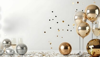 Glam New Years Eve celebration white and gold background