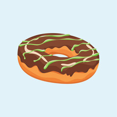 Donut isolated on blue background. Cute, colorful and glossy donuts with chocolate glaze. Simple modern design. Vector illustration.