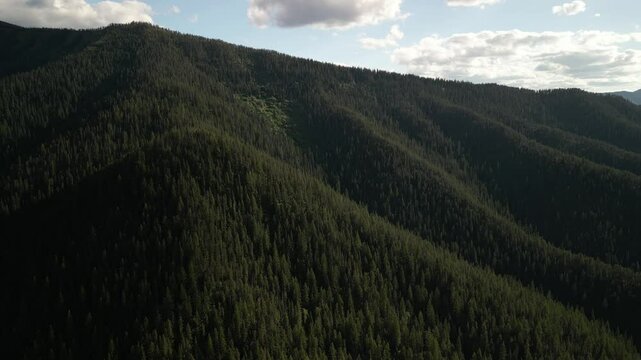 Aerial of Saint Joe Mountains in northern Idaho in mountains