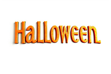 Bright orange "Halloween" text with a 3D effect, isolated on a white background. Ideal for holiday themes, party decorations, and seasonal promotions.