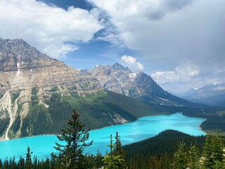 Bright blue glacier water mountian view