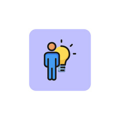 Man and electric bulb line icon. Inspiration, idea, solution. Startup concept. Vector illustration can be used for topics like business, strategy, planning