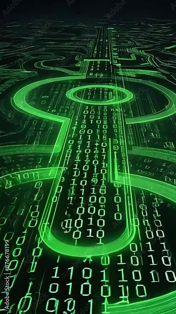 Fototapete Green binary computer code
