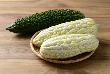 White and green bitter gourd, Asian food ingredient and herbal medicine