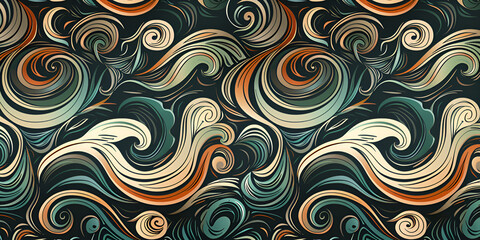 Obraz premium Waves and curls seamless pattern swatches included for illustrator user, pattern swatches included in file, for your convenient use
