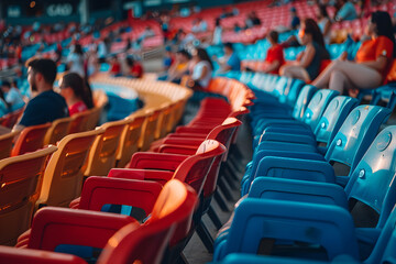 Fototapeta premium A stadium full of people sitting in blue and red chairs