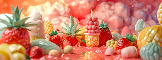 Fototapeta premium Bountiful Assortment of Vibrant Tropical and Exotic Fruits on Rustic Wooden Background