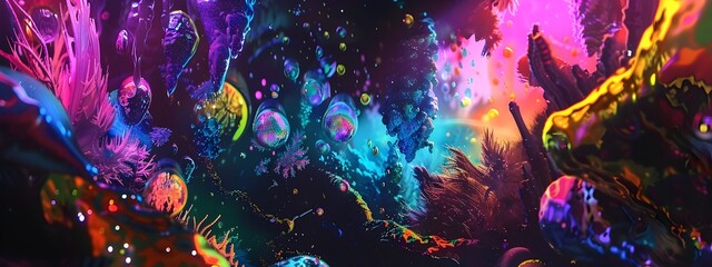 Captivating Psychedelic Fantasy Landscape of Vibrant Glowing Lights and Ethereal Cosmic Formations