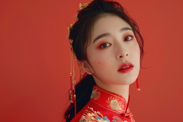 Fototapeta premium Portrait of a Young Woman in Traditional Chinese Dress