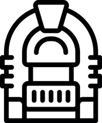 Simple outline icon of jukebox playing music from vinyl record for web design isolated on white background