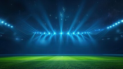 Bright lights illuminate empty soccer stadium at night