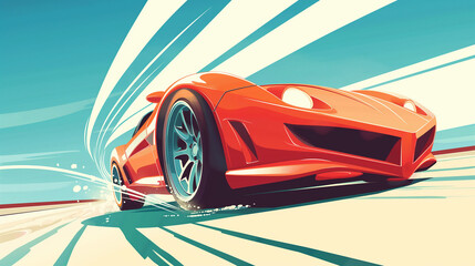 2D illustration of a supercar in motion, positioned on a road. The dynamic design captures the essence of speed and movement, perfect for automotive enthusiasts and marketing 