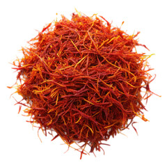 Fototapeta premium Dried saffron pile top view isolated on transparent background