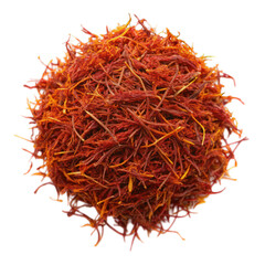 Fototapeta premium Dried saffron pile top view isolated on transparent background