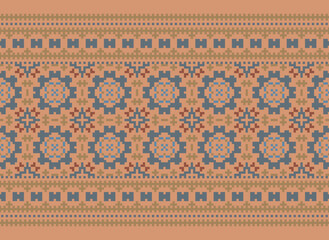 Cross Stitch Pattern With Hearts and Bird Couple. Traditional Ethnic Motifs Ikat Geometric Fabric Pattern Cross Stitch. Ikat Embroidery Ethnic Oriental Pixel 