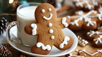 Gingerbread cookies decorated with icing and milk
