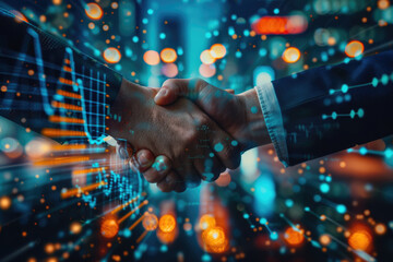 City background, handshake scene