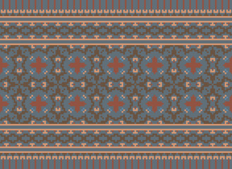 Cross Stitch Pattern With Hearts and Bird Couple. Traditional Ethnic Motifs Ikat Geometric Fabric Pattern Cross Stitch. Ikat Embroidery Ethnic Oriental Pixel 