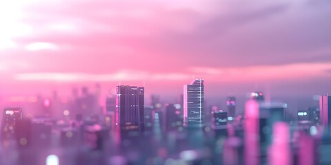 Neon Cityscape Art with Pink and Purple Synthwave Aesthetics. Concept Cityscape Photography, Neon Art, Synthwave Aesthetics, Pink and Purple Theme