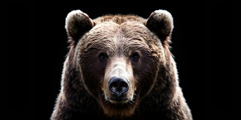 Fototapeta premium Front view of brown bear on black background digital art portrait. Concept Animal Art, Brown Bear, Portrait, Digital Art, Black Background