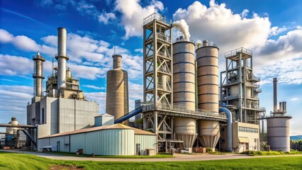 Industrial cement plant with multiple silos and smokestacks , manufacturing, heavy industry, construction, factory