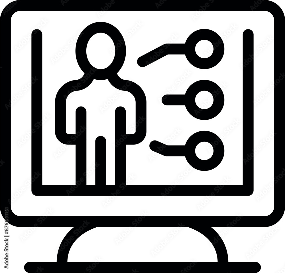 Poster pictogram of an hr manager using employee monitoring software to track an employee's computer activi