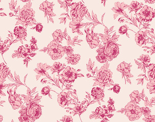 rose seamless pattern wood cut style