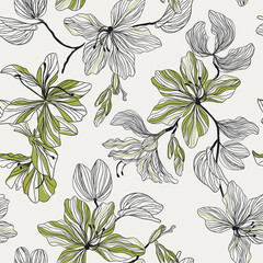 Elegant seamless pattern with buahinia flowers, and design elements. Floral pattern for invitations, cards, print, gift wrap, manufacturing, textile, fabric, wallpapers