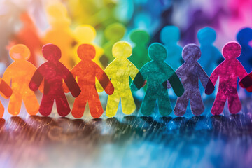 Des gens de toutes les couleurs se tenant la main, esprit d’entreprise inclusif valorisant la dignité et le respect de tous les individus Groupe de figurines en papier multicolores formant une chaîne