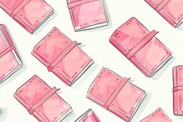 Editable high-resolution design of pink notebooks in a hand-drawn pattern, perfect for study and creative themes,