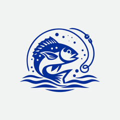 Dynamic fishing logo icon, symbolizing the thrill of the catch. Perfect for fishing clubs, sports teams, and outdoor enthusiasts. Vector design for versatility and scalability.