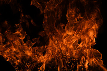 Fire blaze flames on black background. Fire burn flame isolated, abstract texture. Flaming...