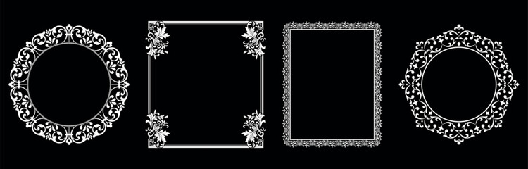 Set of decorative frames Elegant vector element for design in Eastern style, place for text. Floral black and white borders. Lace illustration for invitations and greeting cards.