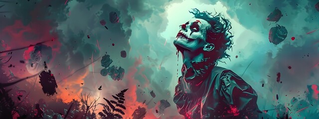 Haunting Zombie Creature in Surreal Apocalyptic Setting with Dark Gothic Atmosphere