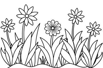 spring flowers vector line art illustration