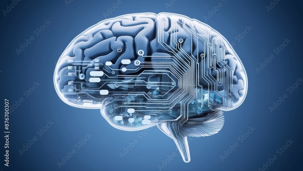 Aufkleber fusion of human intelligence and ai: high-tech brain visualization