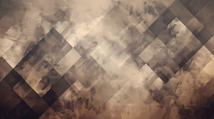 Abstract geometric background with layered square patterns in a blend of beige, brown, and gray hues.