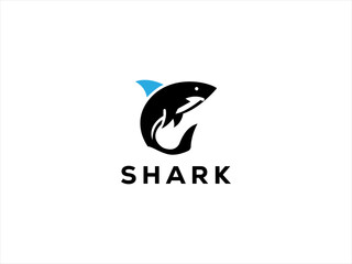 The logo features a sleek, stylized shark, captured either with a dynamic, forward moving pose to suggest speed and strength.