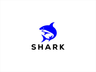 The logo features a sleek, stylized shark, captured either with a dynamic, forward moving pose to suggest speed and strength.