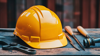  Safety and health work safety equipment worker background set with construction industry tools generative ai