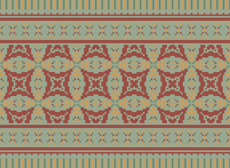 Ethnic Vector Cross Stitch Pixel Pattern Ethnic Patterns Abstract Art Design for Carpet Wallpaper Clothing. Premium. Embroidery. Vector Pixel Art Pattern.