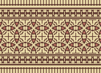 Ethnic Vector Cross Stitch Pixel Pattern Ethnic Patterns Abstract Art Design for Carpet Wallpaper Clothing. Premium. Embroidery. Vector Pixel Art Pattern.