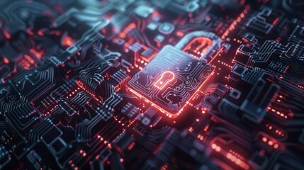 Obraz premium Cybersecurity concept with a digital lock integrated into a network