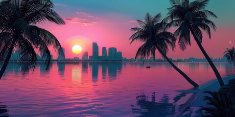 Retro Miami Vice Sunset. 80s Miami Vice inspired retro background