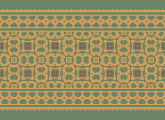 Cross Stitch Embroidery. Ethnic Patterns. Native Style. Traditional Design for Texture, Textile, Fabric, Clothing, Knitwear, Print. Geometric Pixel Horizontal.